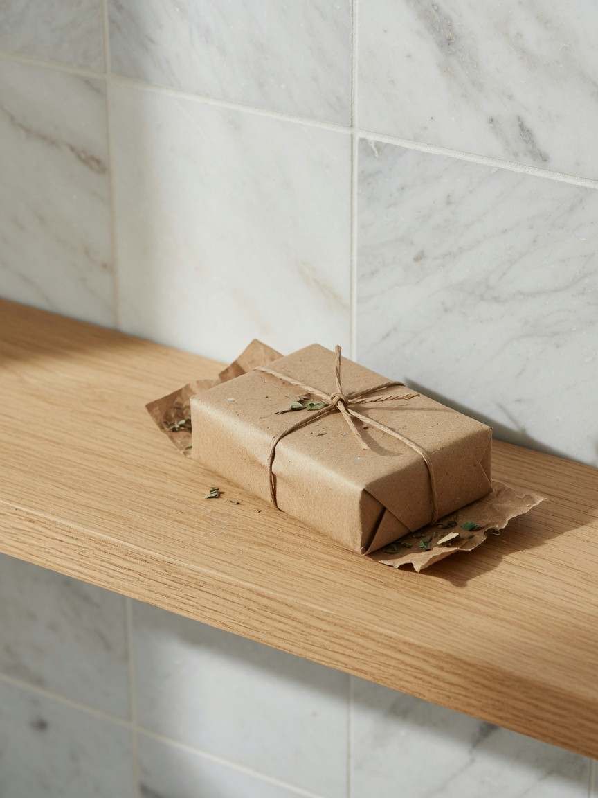Castile soap bar wrapped in recycled paper